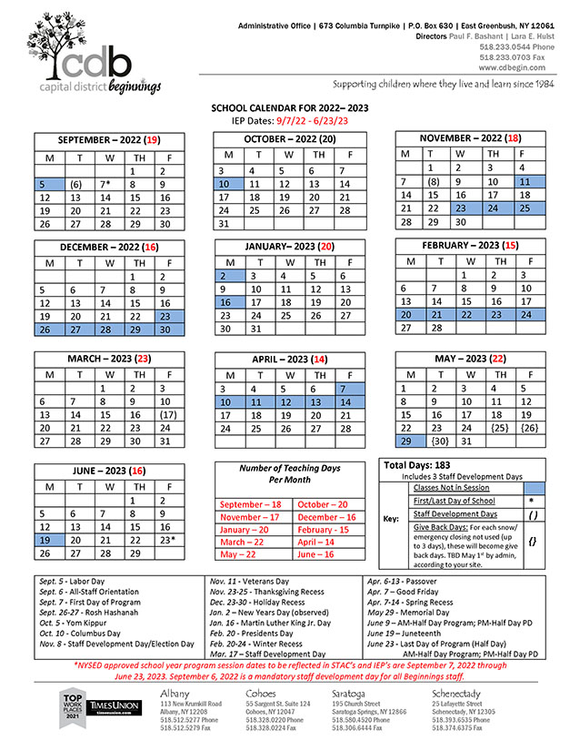Capital District Beginnings | Program Calendar
